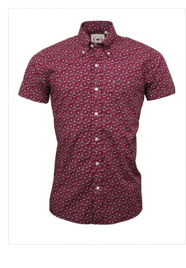 Relco Men's Burgundy Paisley Short Sleeve Button Down Shirt. - Shirts ...