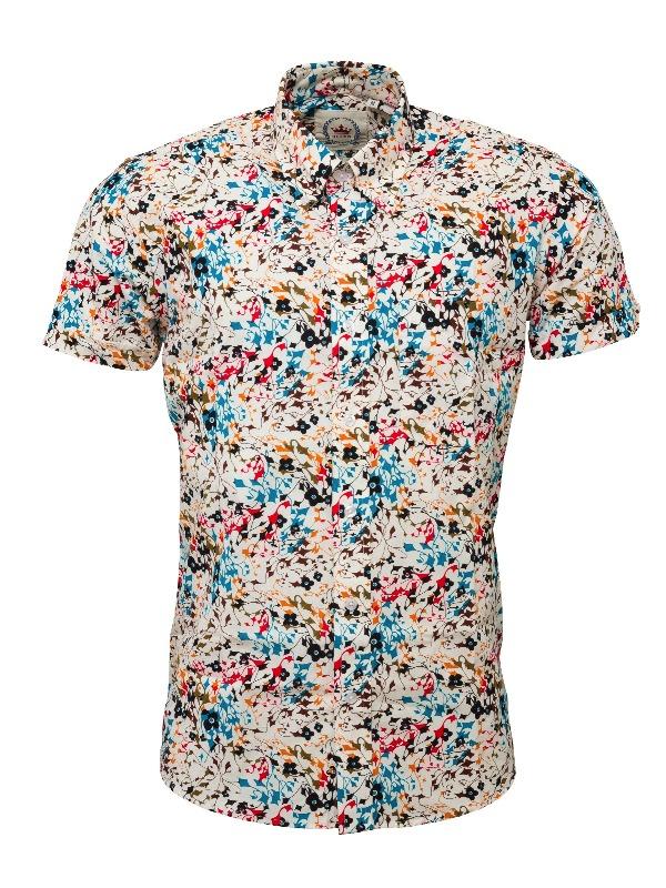 Relco Short Sleeve White Shirt With Multi Floral Pattern. - Shirts And ...