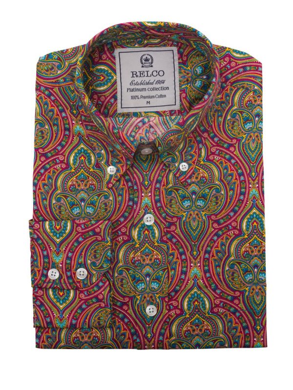 Relco Platinum Psychedelic Multi Coloured Paisley Long Sleeve 100% ...