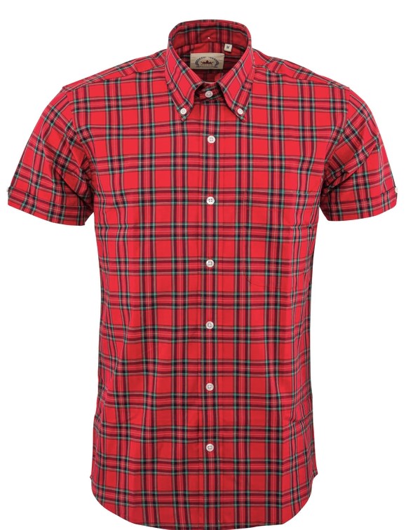 Relco Red Short Sleeve Shirt With Blue And Green Check. - Shirts And Things